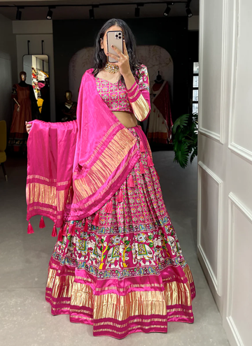 Pure Gaji Silk Patola Printed Pink Color Lehenga Choli Set